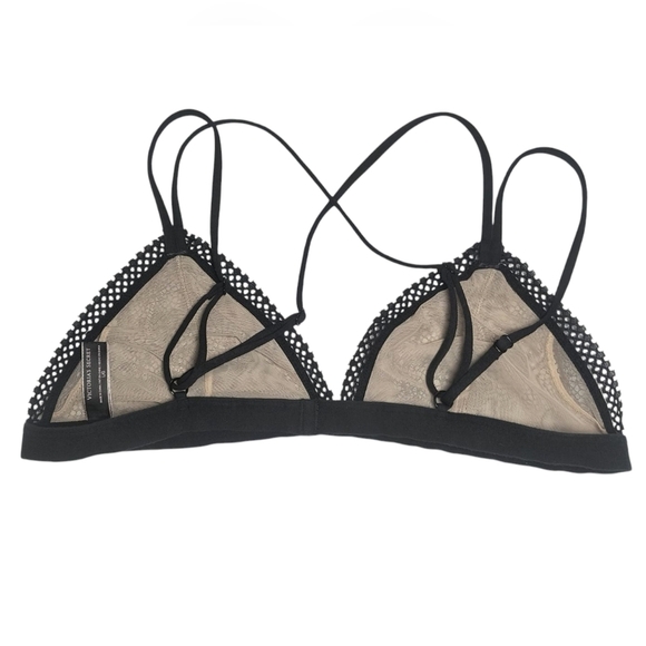 Victoria's Secret Black Floral Lace Sheer Sexy Eyelet Triangle Bralette L - Picture 2 of 7